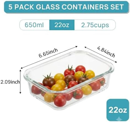 Vtopmart 5Pack 22oz Glass Storage Containers with Lids, Green