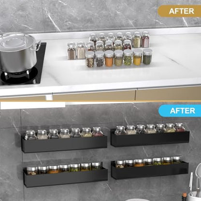 PMMASTO 4-Pack Black Acrylic Spice Rack Organizers for Cabinet Doors