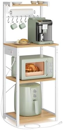VASAGLE 4-Tier Kitchen Bakers Rack with Power Outlet, 17.7-Inch Wide