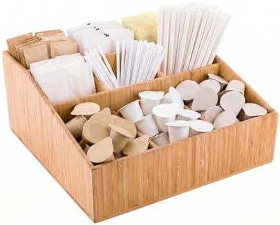 Restaurantware-11.75 x 5.5 Inch Coffee Condiment Organizer, 1 Square Creamer Organizer - 9 Compartments, Break-Resistant, Bamboo Coffee Accessory Caddy, Won't Chip, For Sugar Packets And Creamers