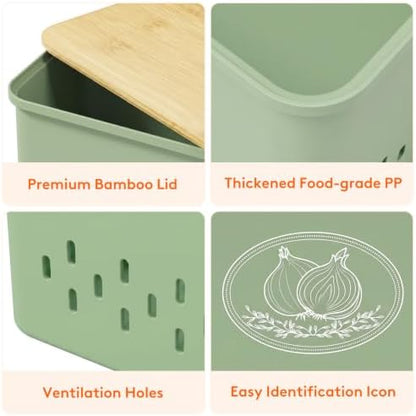 Lifewit Plastic Potato and Onion Storage Bin Box, Set of 3, Green
