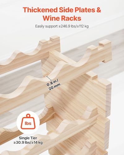 VEVOR 96 Bottle Stackable Modular Wine Rack, 8-Tier Wine Bottle Holder,Solid Wood Floor Freestanding Wine Storage Rack for Pinot Noir Bottles,for Kitchen, Cellar, and Bar, Natural