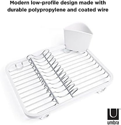 Umbra Sinkin Dish Drying Rack, in Sink or Countertop Drainer, White/Nickel