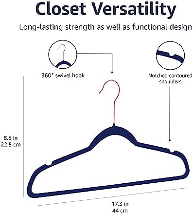 Amazon Basics Slim Velvet Non-Slip Space Saving Suit Clothes Hangers, Sturdy Construction, Navy Blue/Rose Gold, 50-Pack