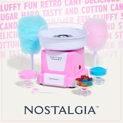 Nostalgia Cotton Candy Machine -Cotton Candy Maker With 2 Reusable Cones, 1 Sugar Scoop - Cotton Candy Machine for Kids Works with Flossing Sugar or Hard Candy for Fun & Convenience-Pink