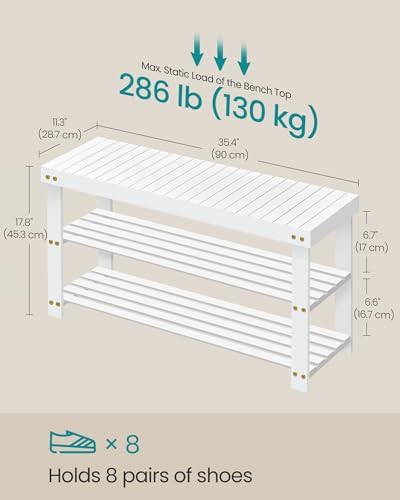 SONGMICS Shoe Rack Bench, 3-Tier Bamboo Entryway Bench, 35.2 Inches Width