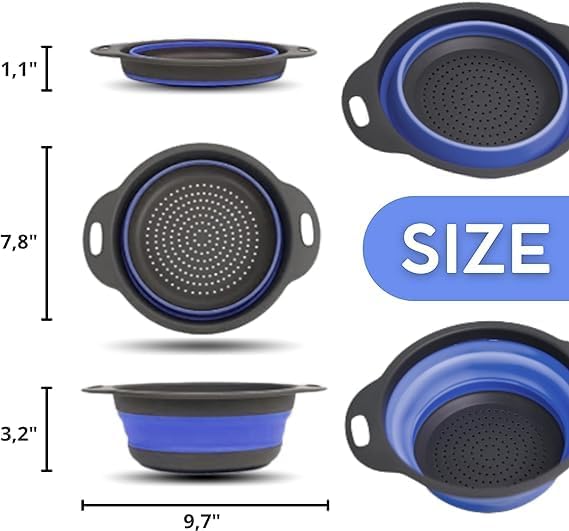 Blue Round Silicone Collapsible Colander – Silicone Round Kitchen Strainers