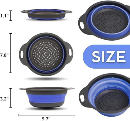 Blue Round Silicone Collapsible Colander – Silicone Round Kitchen Strainers