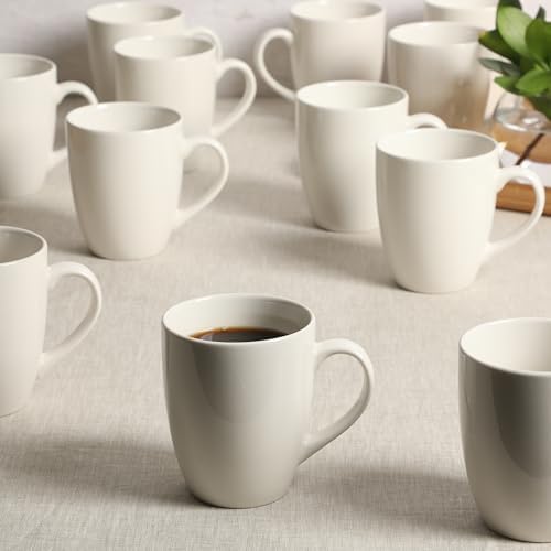 Gibson Home Great Essentials 12 Ounce Porcelain Coffee Mugs - Set of 12 - Cups for Latte, Hot Tea, Cappuccino, Mocha, Espresso, Cocoa