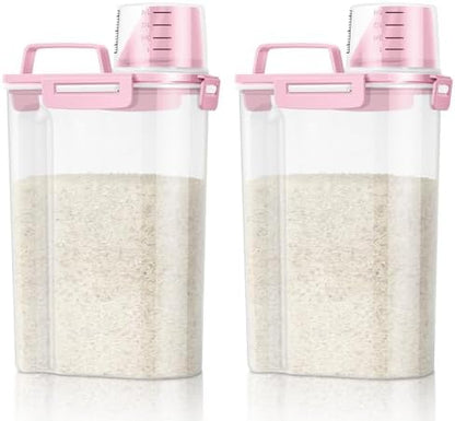TBMax Rice Container 2 Pack 5 Lbs Cereal Container Storage, Kitchen Pantry Food Storage Holder with Cup, Small Pet Dog Cat Food Container -Pink
