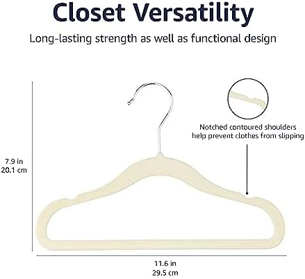 Amazon Basics Kids Space Saving Velvet Non-Slip Clothes Hangers with Shoulder Notches for Infant and Toddler, 11.6", Beige 50 Count (Pack of 4)