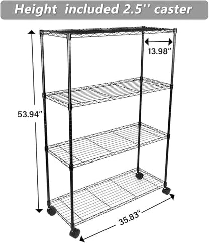 Simple Deluxe Heavy Duty 4-Shelf Storage Shelving Unit, 36" D x 14" W x 55.91" H Steel Organizer Wire Rack 1000Lb Capacity, Black