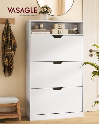 VASAGLE Shoe Cabinet with 3 Flip Drawers, Holds up to 24 Pairs of Shoes