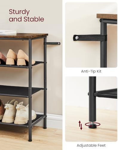 VASAGLE 4-Tier Shoe Rack, 15-18 Pairs, Steel Frame