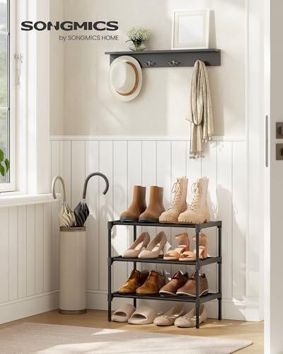 SONGMICS Shoe Rack, 3-Tier Stackable Metal Shoe Organizer, 17.7" Wide