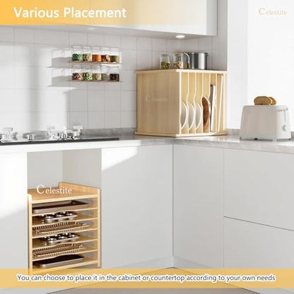 Celestite Wooden Baking Sheet Organizer for Cabinet, Baking Tray Organizer, Cookie Sheet Organizer for Cabinet Kitchen Storage Organization Accessories