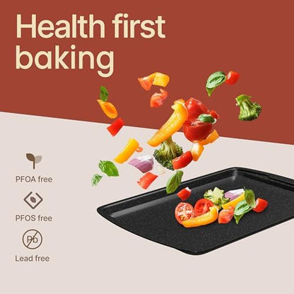 Gray Marble 10-Piece Bakeware Sets, Nonstick Carbon Steel Baking Sheet & Pans, Stackable Space-Saving Bakeware, Dishwasher Safe, Stain-resistant, PFOAPFOSPTFE Free, Oven Safe Up To 450°F (230°C)