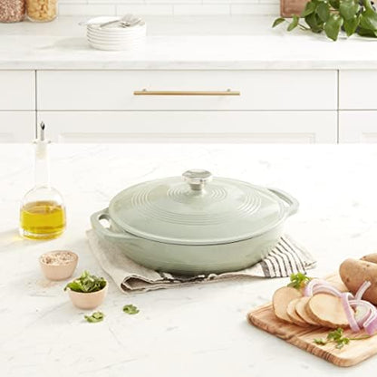 Lodge Essential Enamel Cast Iron Braiser, 3.6 Quart, Desert Sage