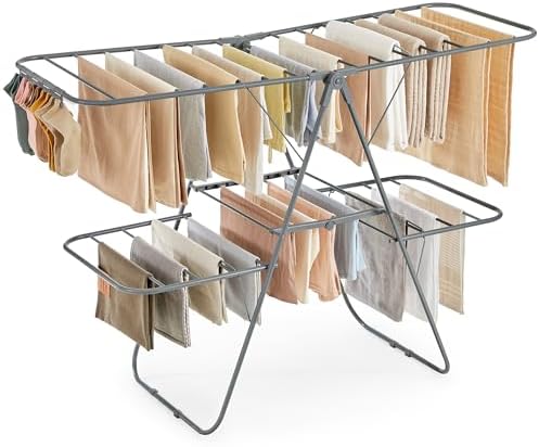 SONGMICS Clothes Drying Rack, Foldable 2-Level Stee Laundry Drying Rack