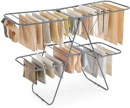 SONGMICS Clothes Drying Rack, Foldable 2-Level Stee Laundry Drying Rack