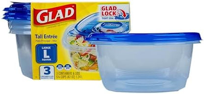 Glad GladWare Tall Entree Containers, Large Square, 42 oz - 3 Count (Pack of 6)