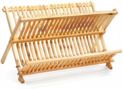 RoyalHouse Premium Natural Bamboo Dish Rack, Collapsible Dish Drainer, Foldable