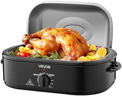VEVOR Roaster Oven, 18QT Fast-Cooking Turkey Roaster, 150-450℉ Adjustable Temperature Turkey Oven with Self-Basting Lid, Removable Pan and Rack, Defrost & Warm Function, Electric Roasting Pan for Home
