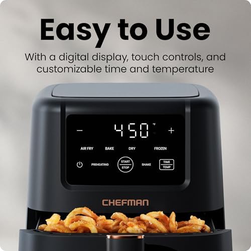 Chefman Compact Air Fryer 3.5 QT - Slim Design Fits Small Kitchens, 4-in-1 Air Fry, Bake, Dehydrate, Frozen, 450°F Max Temp, Narrow Footprint Saves Counter Space, Nonstick Ceramic, Dishwasher-Safe