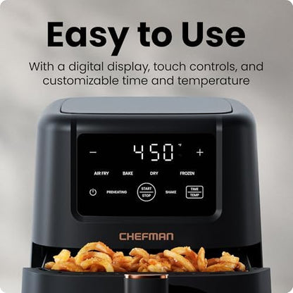 Chefman Compact Air Fryer 3.5 QT - Slim Design Fits Small Kitchens, 4-in-1 Air Fry, Bake, Dehydrate, Frozen, 450°F Max Temp, Narrow Footprint Saves Counter Space, Nonstick Ceramic, Dishwasher-Safe
