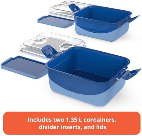 Rubbermaid Pack & Go 1.35L Divided Rectangle Microwaveable Containers, 2-Pack, 100% Leakproof Meal Prep Containers, Dishwasher-Safe and Microwave-Safe