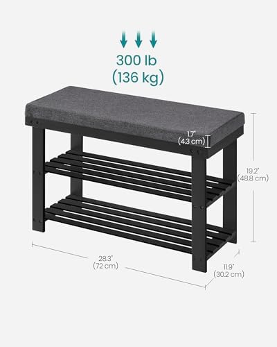 SONGMICS Bamboo Shoe Bench, 3-Tier Shoe Rack, 11.9 x 28.3 x 19.2 Inches