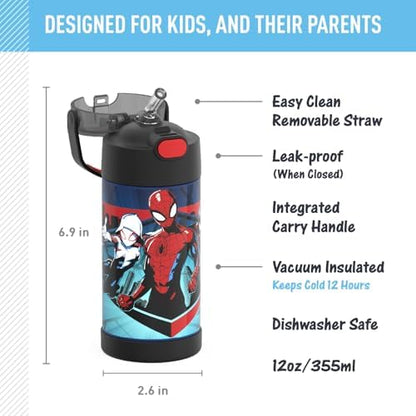THERMOS FUNTAINER Water Bottle with Straw, Spider-Man, 12 Ounces (Pack of 6)