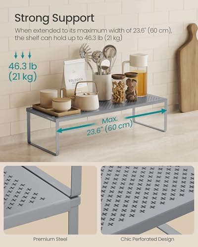 SONGMICS Spice Rack, Expandable Kitchen Countertop Shelf, Steel, Set of 2