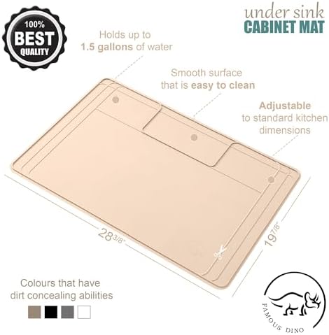 The Original Under Sink Mat - Silicone Waterproof mat, Trimmable, Easy to Clean, Kitchen cabinet liner, Under sink protector mats, Drip Tray with Lip - 28" x 19" or smaller