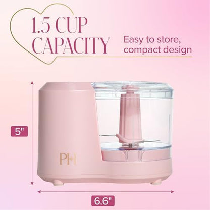 Paris Hilton 1.5-Cup Food Chopper, Stainless Steel Blade With One-Touch Pulse Control, Compact Mini Electric Chopper For Vegetables, Herbs, Nuts & Dressings, Pink
