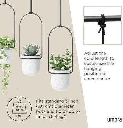 Umbra Triflora Hanging Planter, Indoor Herb Garden, Set of 3, White/Black