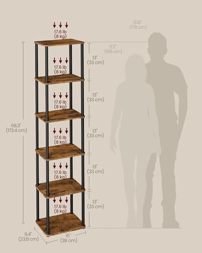 VASAGLE 6-Tier Shelf, Storage Shelves, Bookcase with Shelves, Living Room