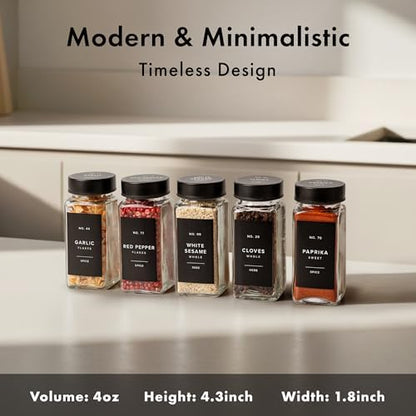 EDELHAUS Glass Spice Jars with Label, Seasoning Set, 24x Black Steel Lids