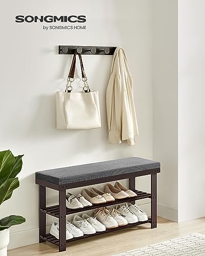 SONGMICS Bamboo Shoe Bench, 3-Tier Shoe Rack, 11.8 x 35.4 x 19.2 Inches