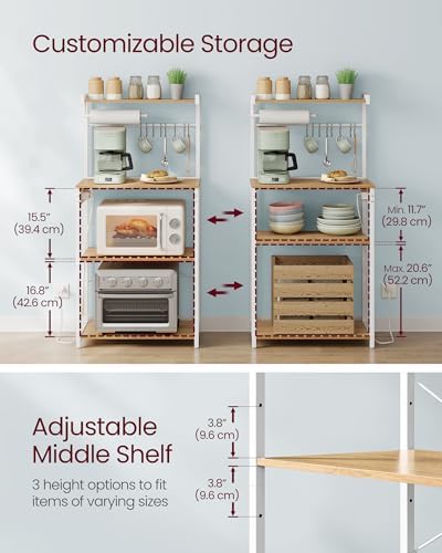 VASAGLE 4-Tier Kitchen Bakers Rack with Power Outlet, 23.6-Inch Wide