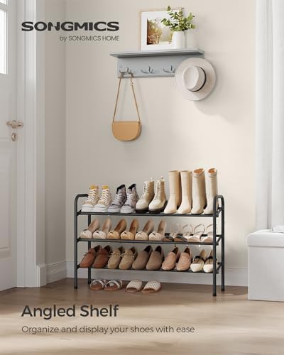 SONGMICS Expandable Shoe Rack, 3-Tier Metal Shoe Organizer, Holds 20 Pairs