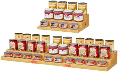 3-Tier Extra-Long Expandable Bamboo Can Rack for Pantry, Holds 45 Cans