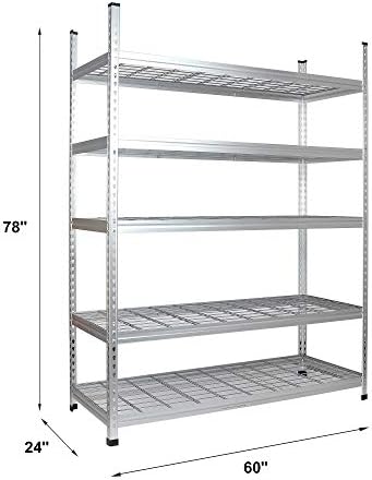 Amazon Basics Heavy Duty 5 Shelf Storage Shelving Unit, High-Grade Aluminum, Shelves, Adjustable Height, 60" x 24" x 78", Silver