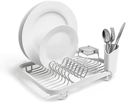 Umbra Sinkin Dish Drying Rack, in Sink or Countertop Drainer, White/Nickel