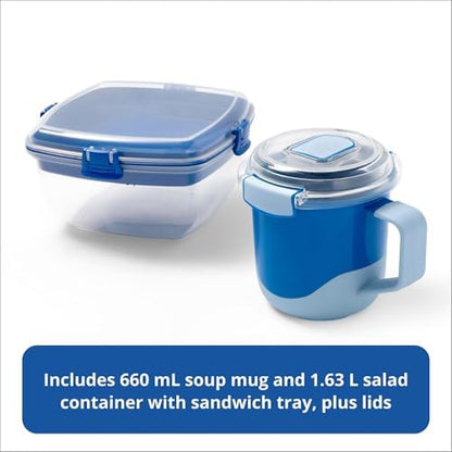 Rubbermaid Pack & Go Set with Leakproof 660 mL Soup Mug and Secure Seal 1.1 L Salad Container, Meal Prep Containers