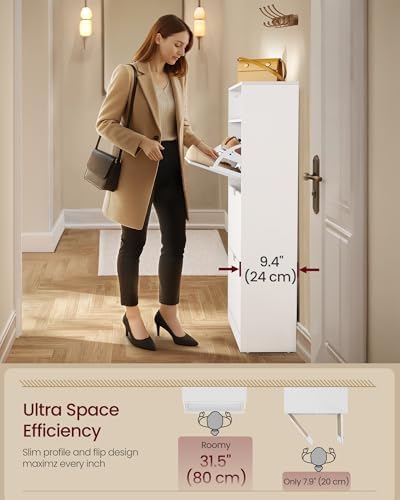 VASAGLE Shoe Cabinet with 3 Flip Drawers, Holds up to 24 Pairs of Shoes