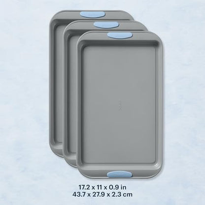 Pyrex 3-Piece Metal Cookie Sheet Bakeware Set, Cerulean