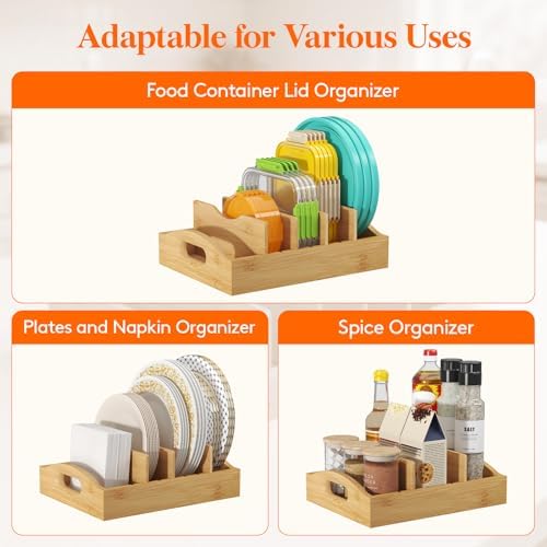 Lifewit Bamboo Lid Organizers for Inside Cabinet with 5 Sections
