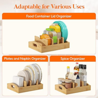 Lifewit Bamboo Lid Organizers for Inside Cabinet with 5 Sections