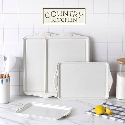 Country Kitchen Nonstick Stackable Bakeware Set - Heavy Duty, Durable, Easy Release Baking Set, Cream, 4 Pcs